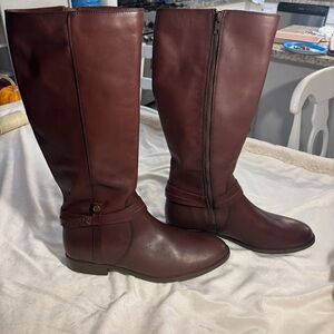 Frye Melissa Belted Tall Leather Boots Redwood Brown 11 B riding Fall like new